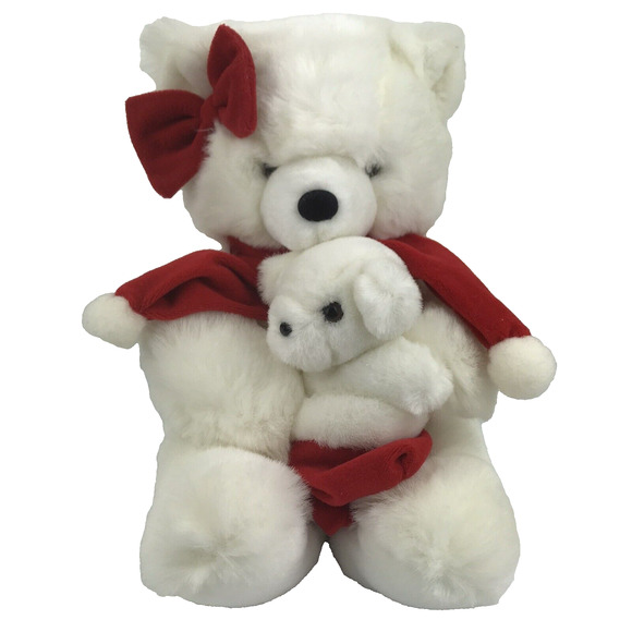 Vintage Westcliff Collection White Teddy Bear w Baby Plush Stuffed Animal 10.5" - Picture 1 of 10